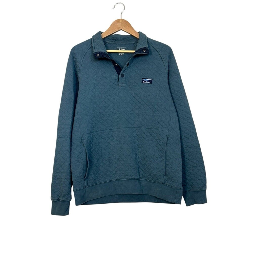 LL bean Men's Quilted Sweatshirt, Mockneck Size Medium Blue Pullover L.L.Bean